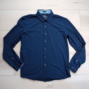 Buttercloth‎ Shirt Mens Large Blue Long Sleeve Geometric Icy Cotton Slim Fit
